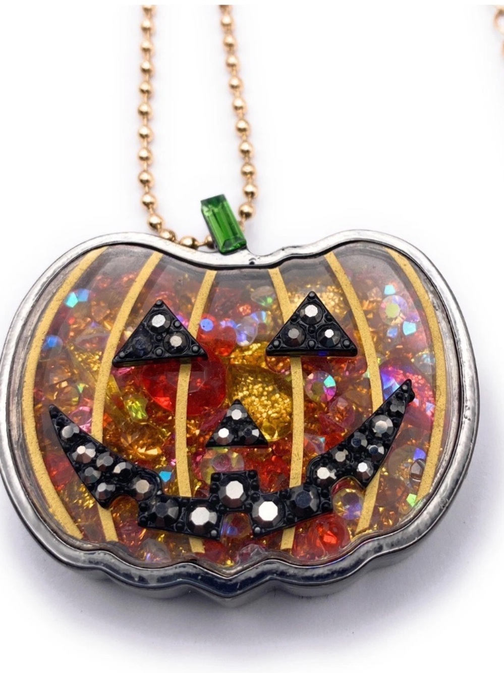 Betsey Johnson Orange Pumpkin Jack-O'-Lantern Pendant Necklace new in box